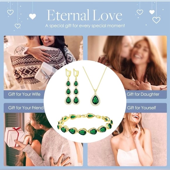 Necklace Long Earrings Bracelet Gold Plated Created Blue Sapphire Jewelry - Picture 4 of 5